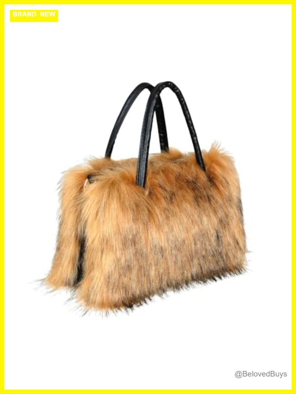 Faux Fur Crossbody Tote Purse with Leather Handle Fluffy Shoulder Handbag